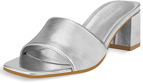 PIZZ ANNU Sandalias Mujer Comoda Tacones Mujer, Zapatos de Tacón Clásicos de Punta Redonda, Cómodos y Elegantes Plata EU 42