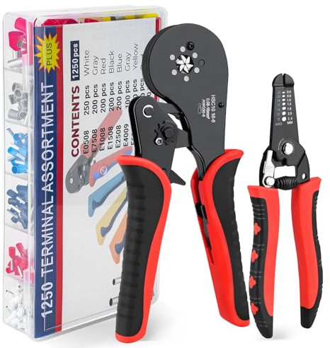 SOLLON Pinza para crimpar, 0.08-16mm² Crimpadora Terminales Alicates Kit,Crimpadora con Pelacables y 1250 Terminales de Cable Crimper (HCS10-6)