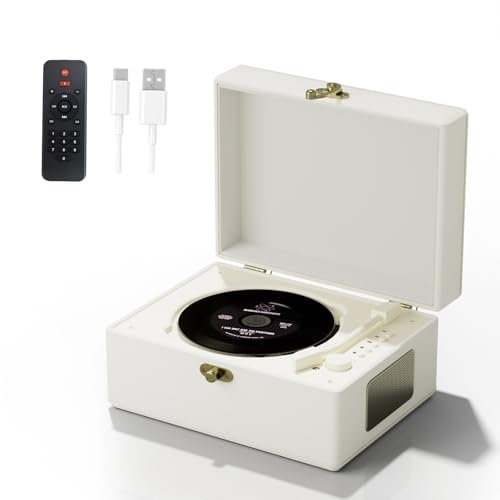 Reproductor de CD con mando a distancia, batería de 3600 mAh, color blanco