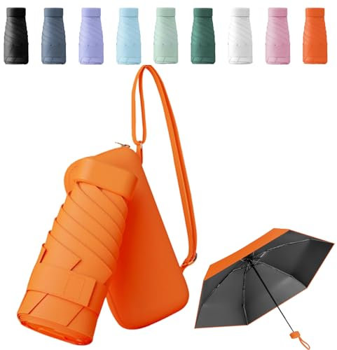 Sykerout Travel Umbrella - Compact, Lightweight, Windproof, UV Protection, with Capsule Case, Perfect for Women's Handbags(Orange)