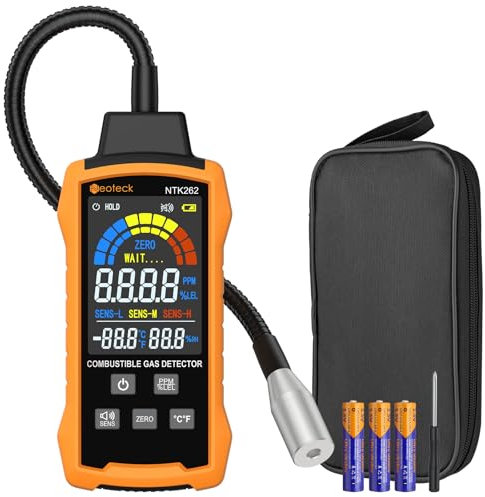 Neoteck Gasmelder Digital Erdgasdetektor 0-9999PPM / 0%-20% UEG Gasleckdetektor mit 12 Schwanenhals Detektor mit 3 empfindlichen Modi, Messen Methan Propan Benzin für Gaspipelines Gasherde Wohnmobile