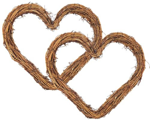 JOYWU Heart Shaped Grapevine Wreath Frames,2 Pcs 40cm DIY Crafts Heart Wreath Rings,DIY Unfinished Rattan Vine Branch Wreath,Heart Shape Rustic Twigs Wreath Base,Holiday Party Supplies