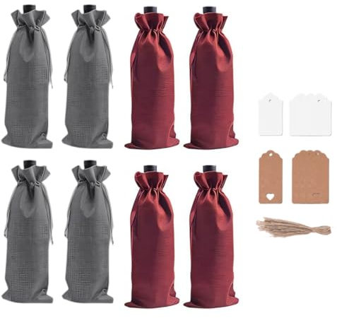 VONJUMA 8 Pcs Sacs pour Bouteilles Cadeaux en Toile De Jute Sacs avec Cordon De Serrage Sacs À Cadeaux pour Vin Et Champagne Réutilisables Sacs À Bouteilles pour Cadeaux De Noël Mariage Fête