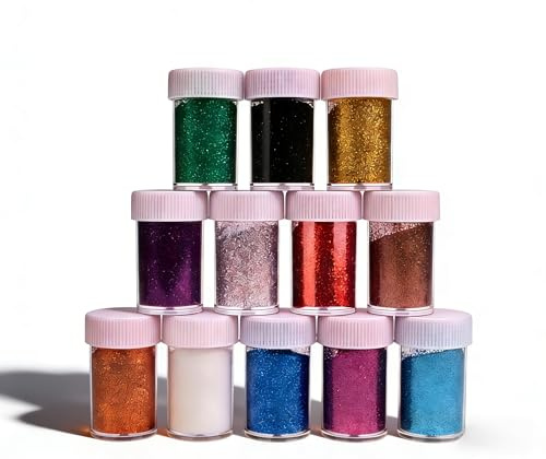 Heanvmyss Fines Paillettes Loisirs Creatifs,12 Couleur Poudre Brillante Multicolore à 18 g,Paillettes Holographiques,Glitter Cosmétique pour Visage,Ongles Nail Art,Maquillage,Décoration
