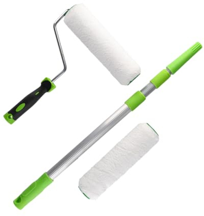 ToolSpace Rullo da Pittura – 2x Rulli 25 cm con Asta Telescopica Leggero 130 cm 2x Impugnatura Applicatore Assorbente per Murale Domestico Pareti e Soffitti Lavori di Ristrutturazione – Microfibra