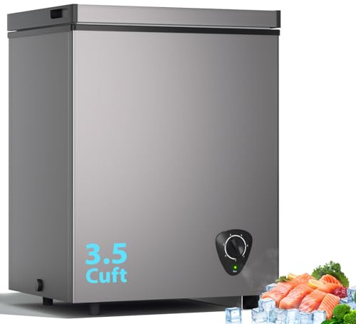 3.5 Cu.Ft Small Chest Freezer, Mini Deep Freezer with Removable Basket, Adjustable Temperature, Free Standing Top Open Door Energy Efficient Compact Freezer for Apartment, Home, Office, Garager，Gray