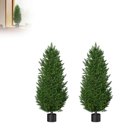 XMTECH Konstgjorda växter – konstgjord cypress i kruka, 90 cm hög, UV-beständig, vintergrön och enkel skötsel, fällfällfällning och konstgjorda växter för trädgård, balkong, vardagsrum, kontor, set