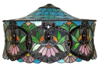 Dualbao Pantalla de lámpara de Paja Azul Pavo Real de 18 Pulgadas, Pantalla de lámpara de Vidrio de Rosa Manchado Barroco con Corrugado marrón Pantalla de lámpara clásica Retro para lámpara de Mesa