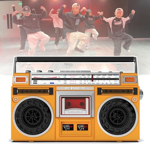 Cassette Boombox portatile, lettore CD retrò con radio AM/FM, ingresso SD/USB e registratore a cassette per riunioni di famiglia e viaggi