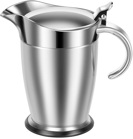 Salsiera da 750 ml con coperchio, in acciaio inox, con beccuccio largo, resistente alla ruggine, a doppia parete, isolamento termico, per crema, crema pasticcera e altro ancora