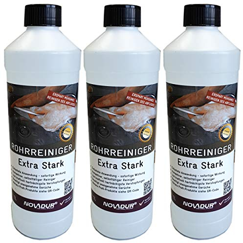 Novadur Rohrreiniger Konzentrat EXTRA STARK Abfluss Reiniger Rohr Haar frei 3x1L