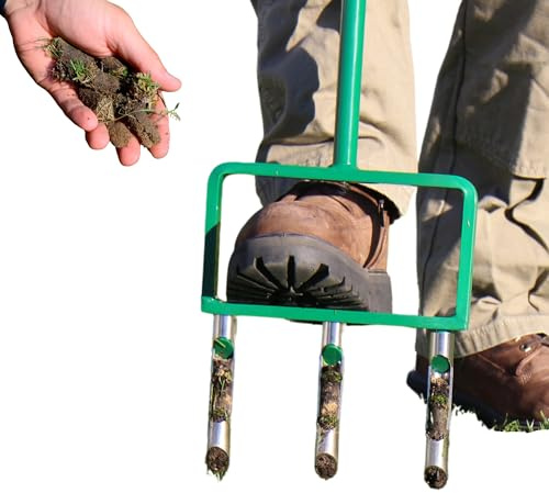 Landzie Herramienta manual de aireador de césped de horquilla – Herramienta de aireación de césped de acero inoxidable resistente de 42 pulgadas y herramienta de aireación de césped con dientes