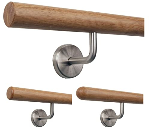 TIBU Handlauf Holz Eiche Ø 35 mm Geländer Treppe 0,3m - 5m, Länge 190 cm und Enden gefast