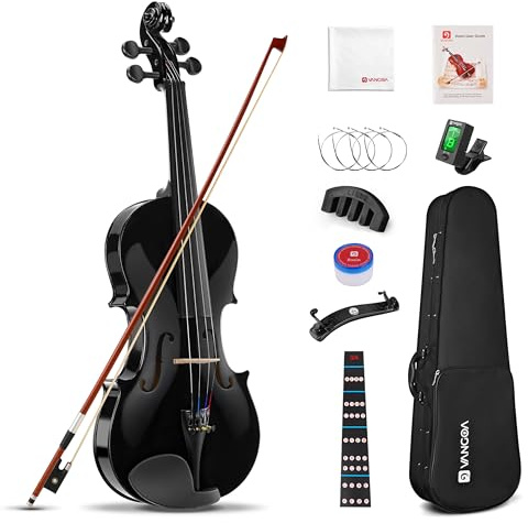Vangoa 4/4 Full Size Black Acoustic Violin, Beginner Instrument Kit