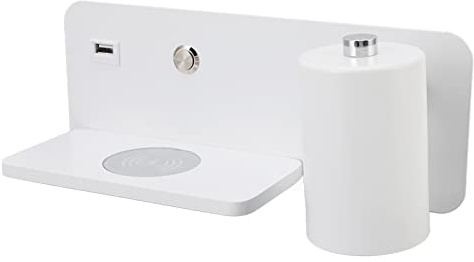 Fockety LED Wall Sconces, Wall Mounted Reading Light with 5V USB Charging Port and Wireless Charger, Rotatable Warm Light Lamp for Bedroom Living Room Hotel (White Right)