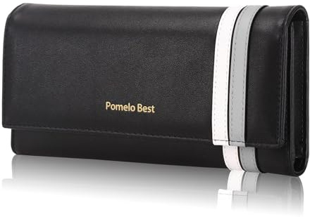 Pomelo Best Portafoglio da Donna grande in pelle PU, blocco RFID con molte carte di credito e scomparto per monete L, Moderno (Negro)