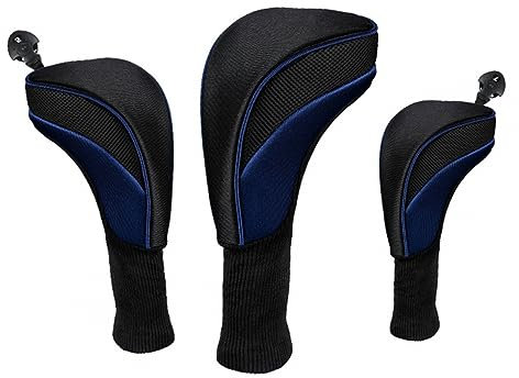 3PCS Golf Clubs Head Covers, Long Neck Nylon Golf Headcovers Protector with Interchangeable No.Tag 1 2 3 4 5 6 7 X for Wood Club