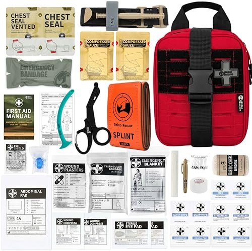 RHINO RESCUE Tactical First Aid Kit, Molle IFAK Medical Pouch, Red | TCCC Compliant, Combat-Proven, Tactical Molle Pouch, Professional First Aid Kit, Military Medical Kit