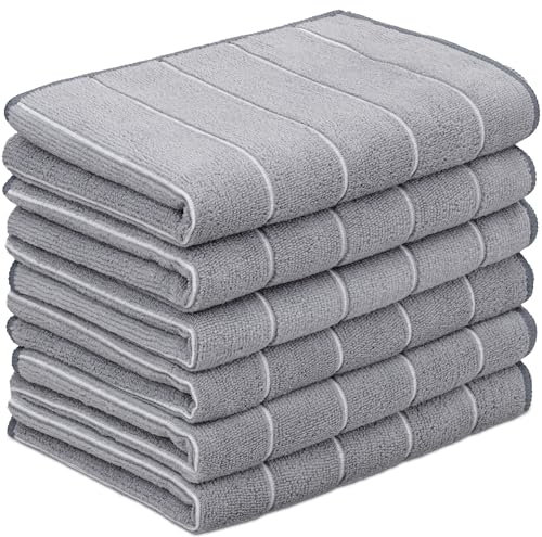 Tempery Strofinacci in microfibra (40x60 cm, grigio, confezione da 6), panni per la pulizia di cucina, auto, doccia, strofinaccio assorbente e ad asciugatura rapida