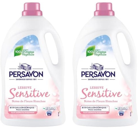 Persavon - Lessive Sensitive, Notes de Fleurs Blanches, Hypoallergénique, Peaux Sensibles, Testé Detmatologiquement - 2000 ml (Lot de 2)