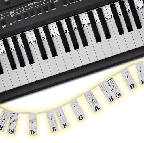 Belfort Klavier Noten Aufleger für Anfänger - Schwarz & Weiß - Abnehmbare Silikon Klavier Tastenbeschriftung + eBook (keine Klavier Aufkleber nötig) Klavier Zubehör für 88 & 61-Tasten Piano/Keyboard