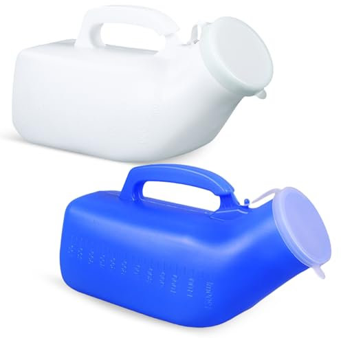 Urinflaschen für Männer, 2 Stück 1200ML Tragbare Urinflasche Pinkelflasche für Männer aus PP-Material Urinente mit Deckel Urinbehälter für Reisen, Notfall und Camping