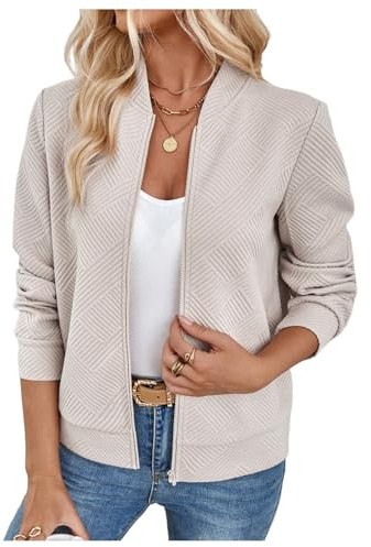 GORGLITTER Women's Textured Zip Up Bomber Jackets Baseball Collar Long Sleeve Lightweight Outwear Coats
