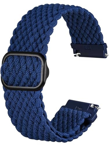 Anbeer 20mm Braided Nylon Solo Loop Watch Band,Stretchy Quick Release Replacement Watch Strap with Adjustable Buckle,Navy Blue with Black Buckle
