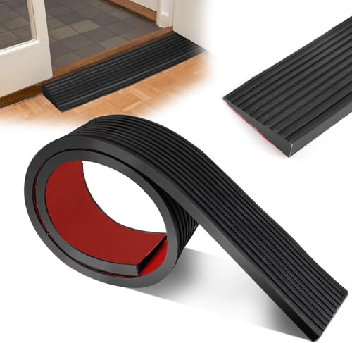 Swawis Dörrtröskelramp, självhäftande övergångsprofiler, 900 x 80 x 15 mm, gummiramp, uppkörningsramp för dörröppningar, rullstol, barnvagn, rullator eller e skoter