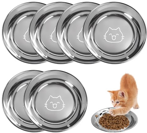 HMCEY 6 Piezas Cuencos para Gatos Acero Inoxidable,Plato Comida Gato Antideslizante,Comedero Gato Redondo,Cuenco Perro Hocico Plano,Cuencos de Metal para Perros,Cat Bowl Set para Pequeño Mascotas