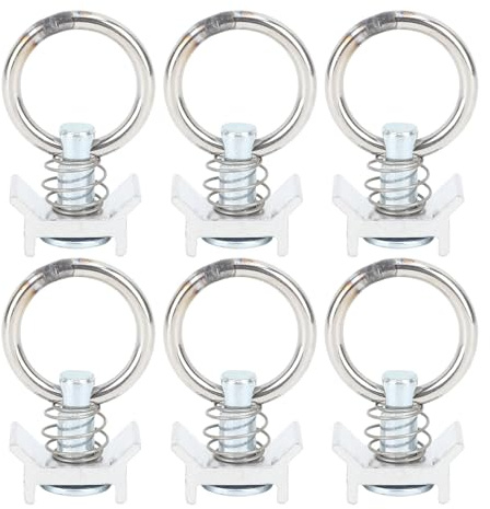 Single Stud Fitting L Track with Round Ring, 6PCS Stainless Steel Aluminum Cargo Control Stud Tie Down Fitting, Heavy Duty 4000LB Capacity for Airline Track Logistic Installation,