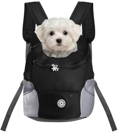 Pomodee Sac à Dos de Transport pour Chien et Chat,Design Tête Dehors avec Clip de Sécurité–Respirant,Réglable,Fond étanche–Idéal pour Randonnée,Voyage,Plein Air,pour Petits Animaux jusqu'à 6.5kg(Noir)