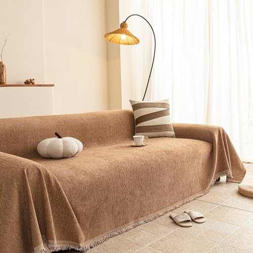 MYSKY HOME Chenille 2-sitsigt sofföverdrag, soffskydd för katter, vattentvättbar, pläd soffa, 180 x 260 cm, kamel