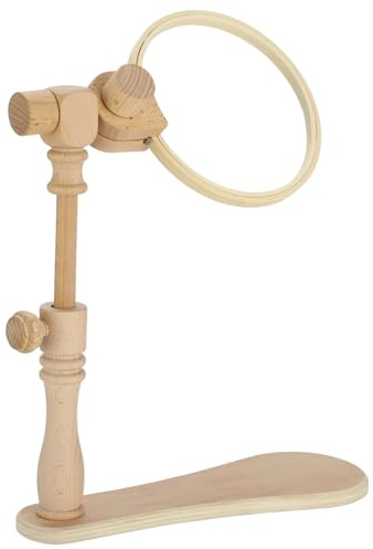 SWEWARM Beech Wood Cross Stitch Hoop Holder, 360° Rotatable Embroidery Stand with 6.3 in Wood Hoop & Adjustable Height Extender, Embroidery Cross Stitch Frame for Needlework, Craft, DIY, Sewing