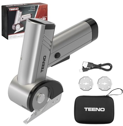 Ciseaux Électriques Sans Fil, TEENO Cutter Rotatif Électrique avec 2 Lames, Ciseaux Electrique Tissu Couture avec Verrouillage de Sécurité, pour Tissu，Gris
