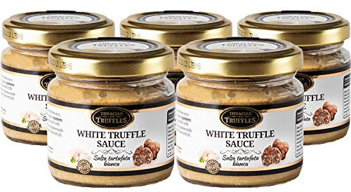 Weißen Trüffel Feinkost White Truffle Gourmet Trüffelcreme, die Delikatesse für Feinschmecker, Sauce für Spargel, Gemüse, Fisch & Fleisch, Geschenk Tartufata, Trüffelsoße weiß im glas (x5)