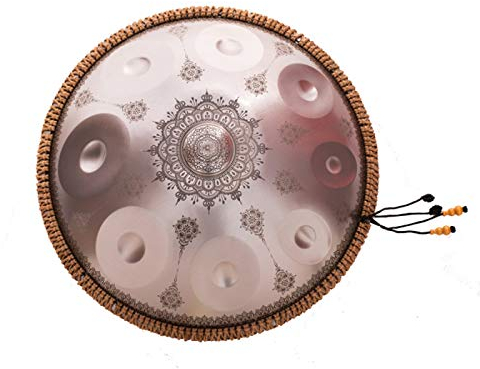 YUANZHOU Handpan Zungentrommel 9 Töne 22 Zoll Percussion Handpan Instrument 432hz,Silver