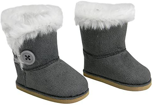 Sophia’s 18 Dolls Boots in Grey Faux Suede, Baby Doll Shoes with White Lining & Trim for up to 46cm Dolls, Doll Not Included