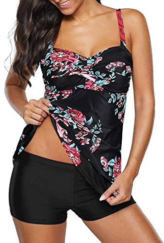 PAIDAXING 2-Teilig Bikinis Badeanzüge Frauen Strandbikini Strandbikini Sporttop Strandbekleidung Wassersportbekleidung+Hotpants Mini Beachwear Große Größen (Black, L)