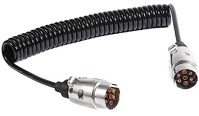 TAEUYYM Cable de Remolque 7 Pines 3,5m, 12V Universal Cable Espiral Conector Remolque 7 Pines, Cable Metal Enchufe Remolque 7 Pines, para Caravanas Camión RV Barco Remolque (Cable de Remolque 3,5m)