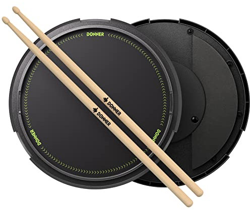 Donner Snare-Drum-Übungspad und Sticks – Schlagzeug-Übungspad – leises Übungs-Drum-Pad mit abnehmbarer Snare-Simulation, 40 Melodie-Lektionen, 12 Zoll