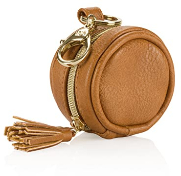 Itzy Ritzy Pacifier Holder Case with Clip - Pacifier Case Includes Clasp to Easily Attach to a Diaper Bag or Purse, Measures 2.5 in Diameter and Holds 2 Pacifiers (Cognac)