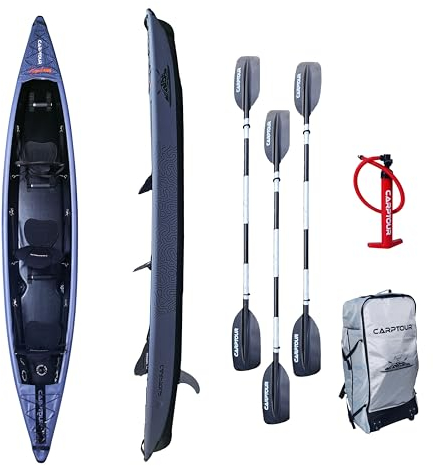 CARPTOUR Aufblasbares Kajak | Drop Stitch Paddelboot Mit 3 Sitzen | Inkl. Paddel, Luftpumpe und Praktischer Tragetasche | Grau