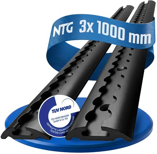 NTG Airlineskena 3 st 1 m/1 000 mm halvcirkelformad aluminium TÜV-certifierad sparset, släpvagnstillbehör, lastsäkring, aluminiumskena, lastbil, personbil, transport, husbil, m. Borrningar, svart