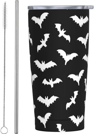 Perinsto Bats Halloween 20oz Travel Tumbler with Lid and Straw, Stainless Steel Tumblers Insulated Coffee Cup Mug Gift for Men Women