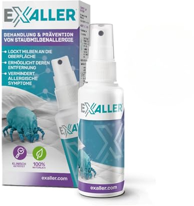 ExAller Spray Anti-Acariens 75 ml – Élimine 99% des acariens – 4 mois d'utilisation – Testé en laboratoire – Naturel & sans produits chimiques – Recommandé par les allergologues
