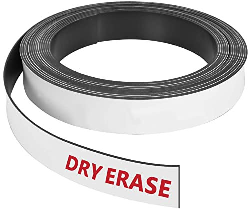 Naapesi Dry Erase Magnetic Strips - 5M x 2CM Magnetic Tape Roll - Sticky Labels and Stickers - Blank Write On Magnets - Writable Flexible Magnet Sheet for Whiteboards, Refrigerator and Crafts