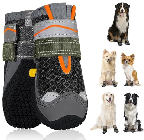 SlowTon hundskor tasskydd, 2 stycken ventilerande hundskor utomhus med halkfri sula, justerbart reflekterande kardborreband hundstövlar för små, medelstora och stora hundar