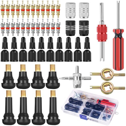 Ysimple 61pcs Car Tyre Valve Removal Tool Set, Tyre Valve Core Removal Tool for Bike Car with Snap-in Valve Stems and Cores,Tyre Valve Repair Kit Dust Caps for Car Tyres Truck Motorcycle Bicycle