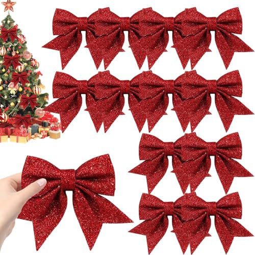 12Stüc Weihnachtsschleifen, Schleifen Weihnachtsbaum Rot, Schleifen Weihnachtsbaumschmuck, Weihnachtsbaum Bogen Schleife, Weihnachten Schleifen für Weihnachtskranz Geschenke